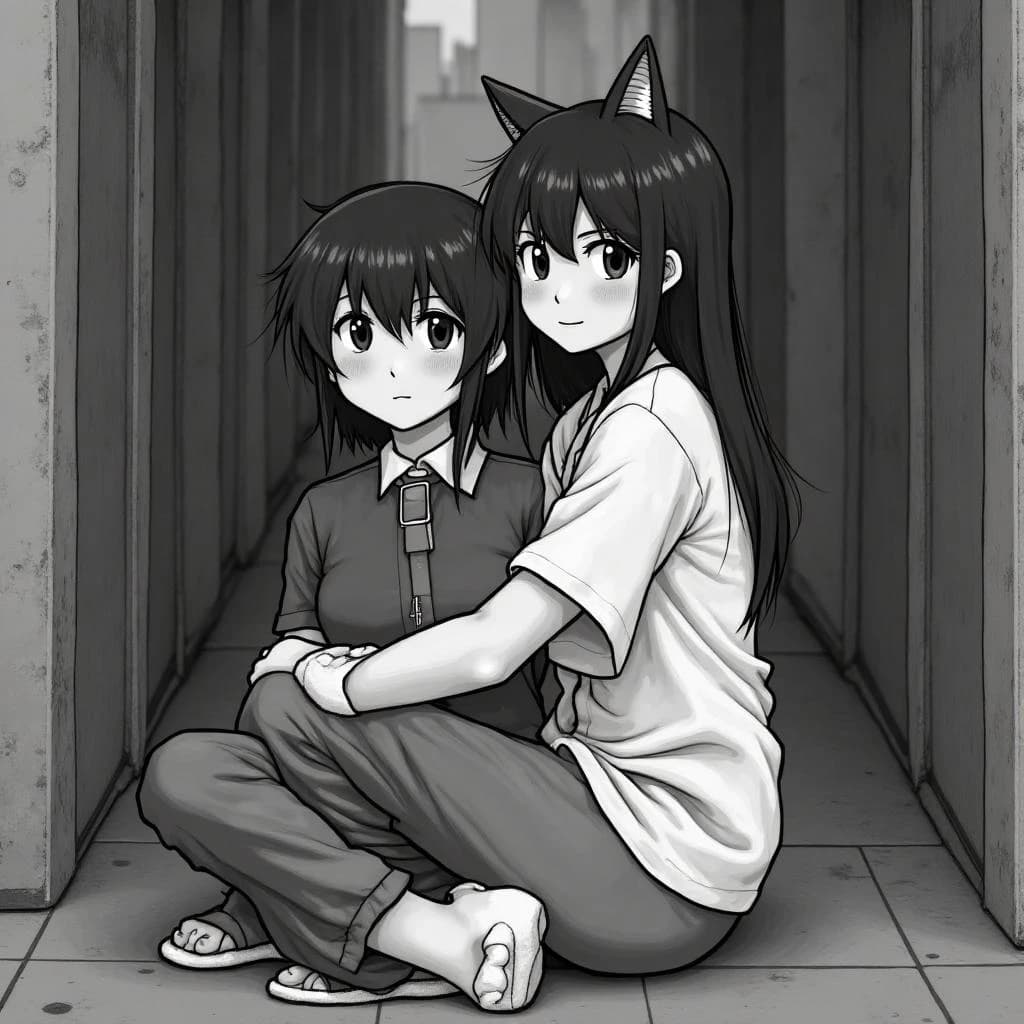 Channel Cat and Megathere in Manila, Philippines in the style of black and white