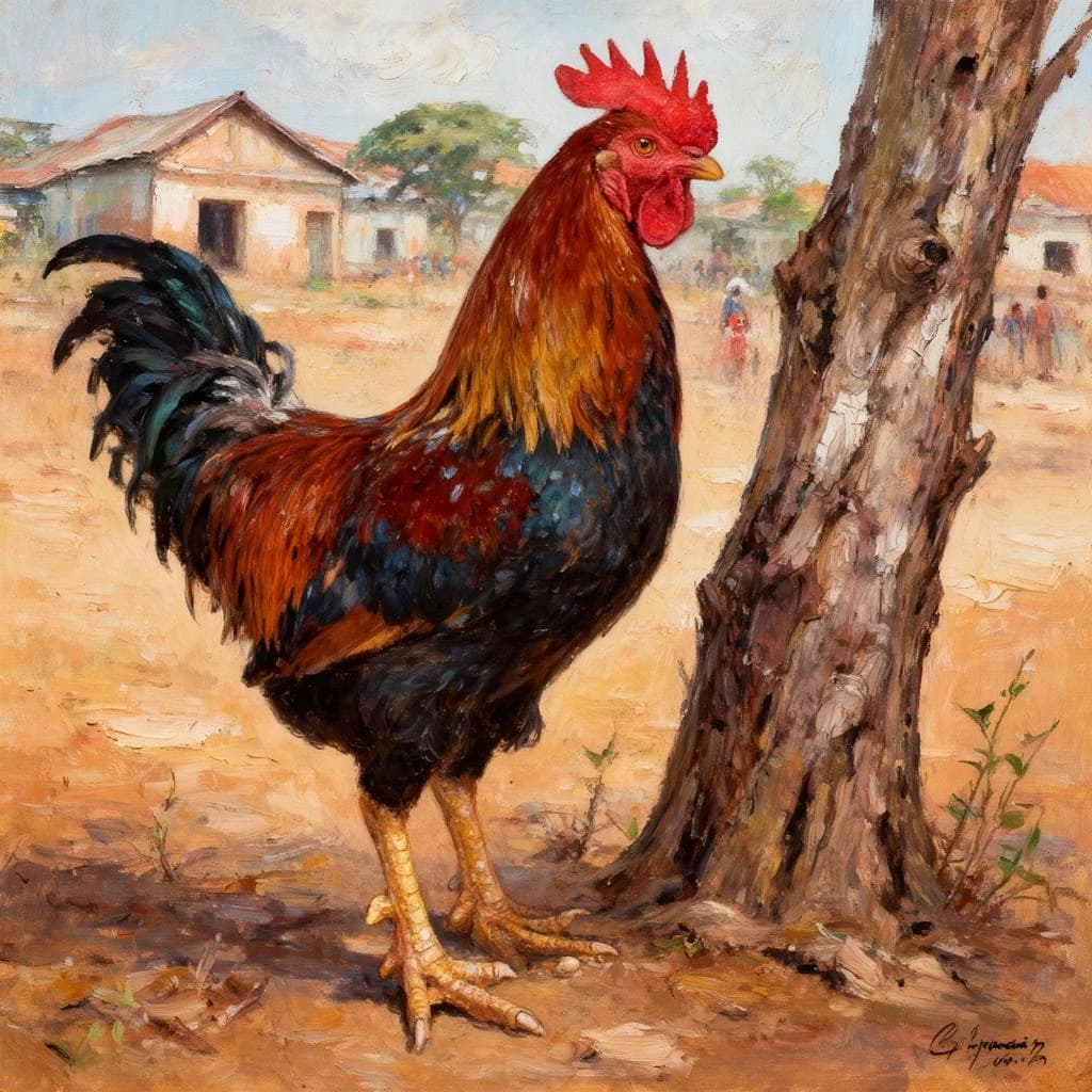 Cock and Wood Pussy in Accra, Ghana in the style of impressionist