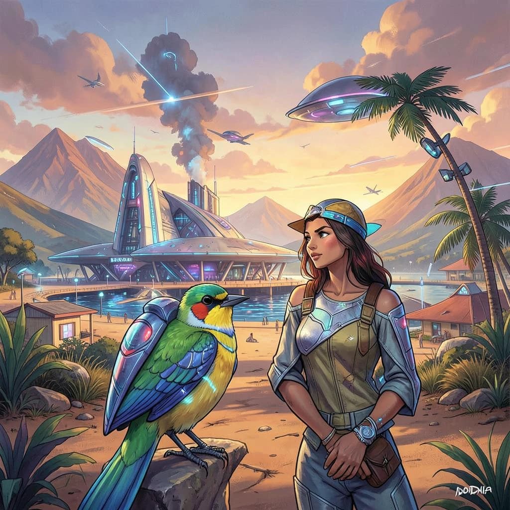 Jacamar and Mollie in Dodoma, Tanzania in the style of futurism