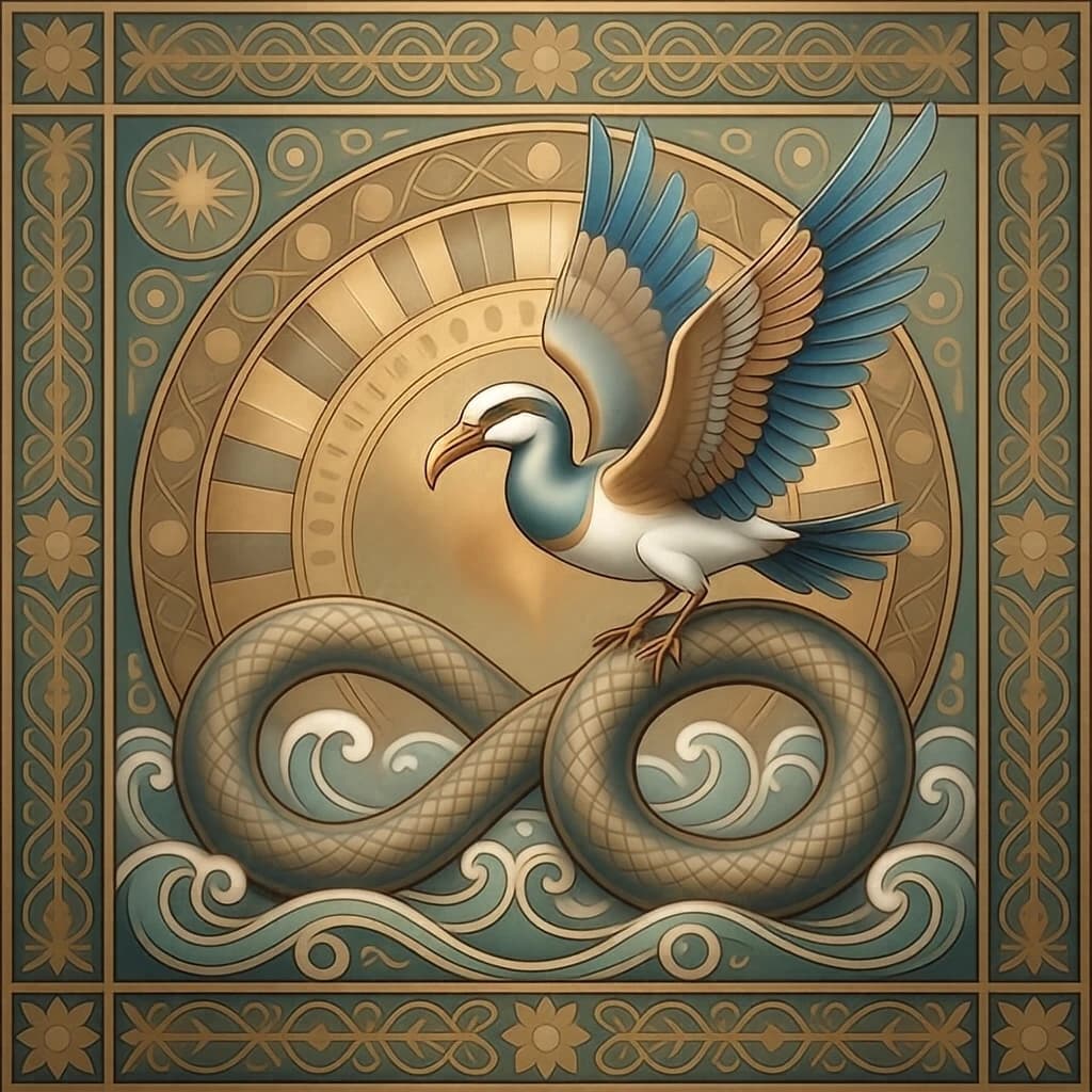 Oceanic Bird and Caiman in Mexico City, Mexico in the style of art deco