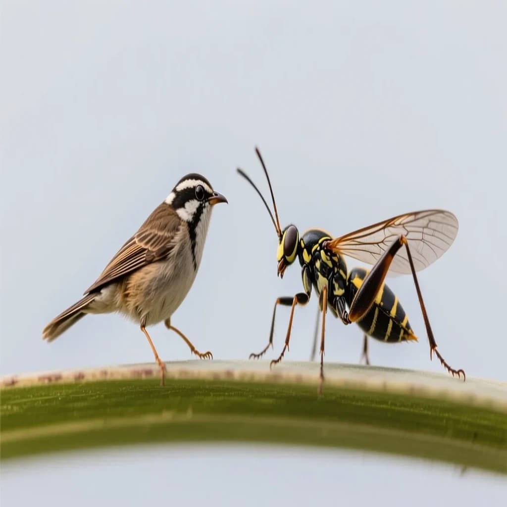 Chatterer and Neuropterous Insect in Canberra, Australia in the style of minimalist