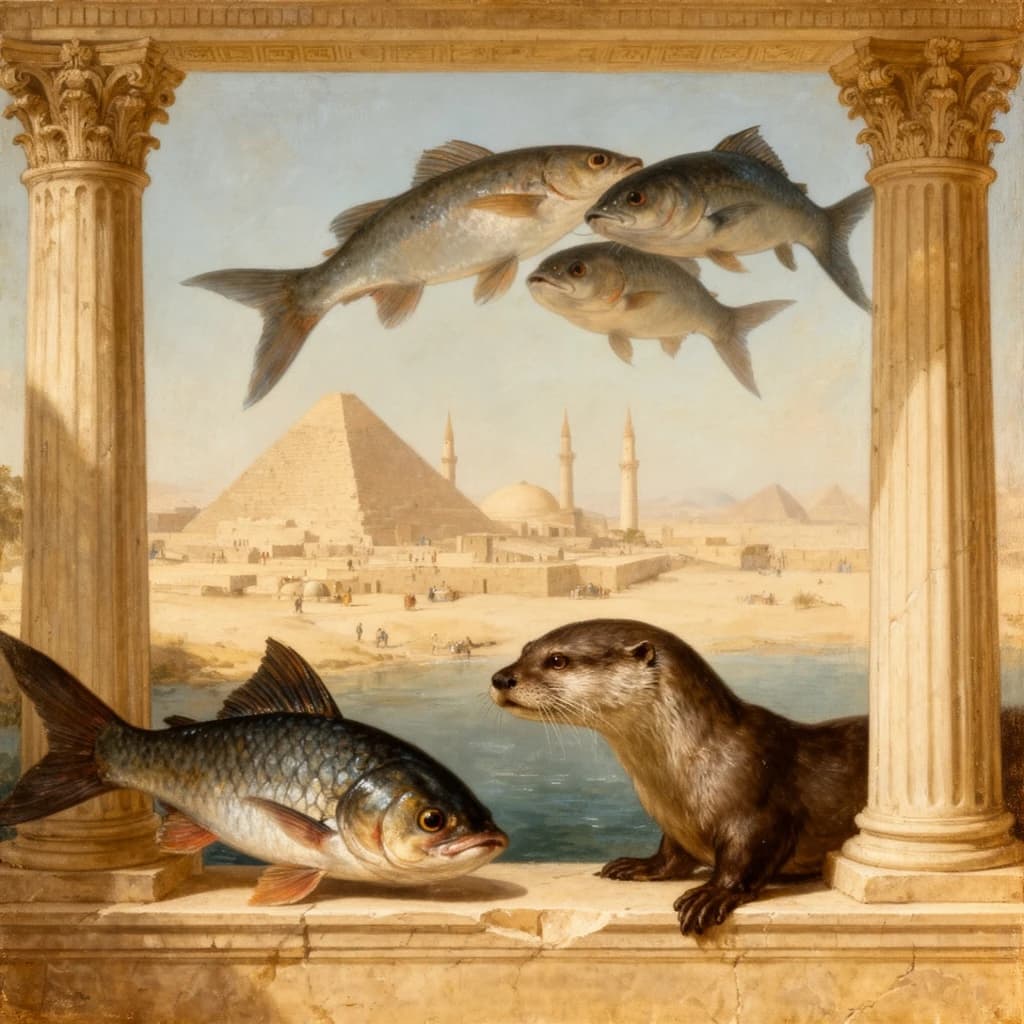 Fish and Otter in Cairo, Egypt in the style of neoclassical