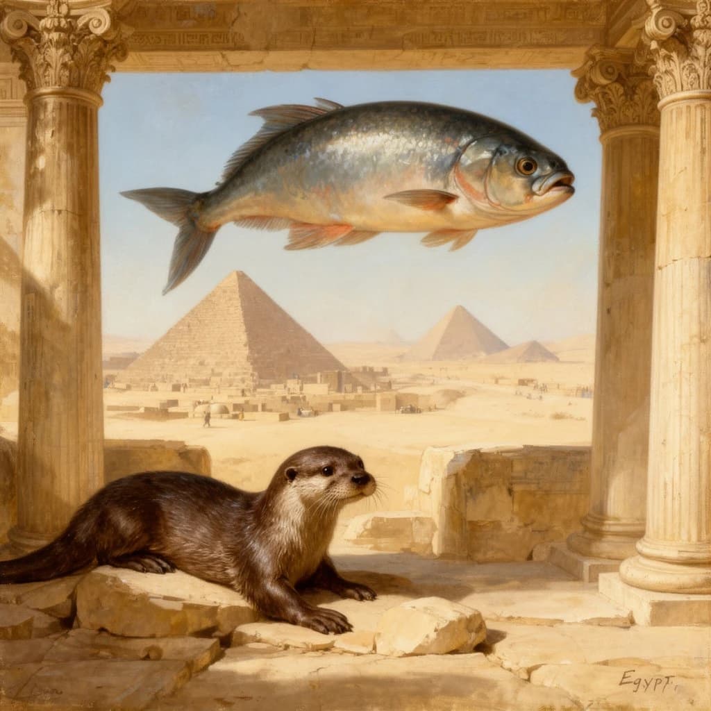Fish and Otter in Cairo, Egypt in the style of neoclassical