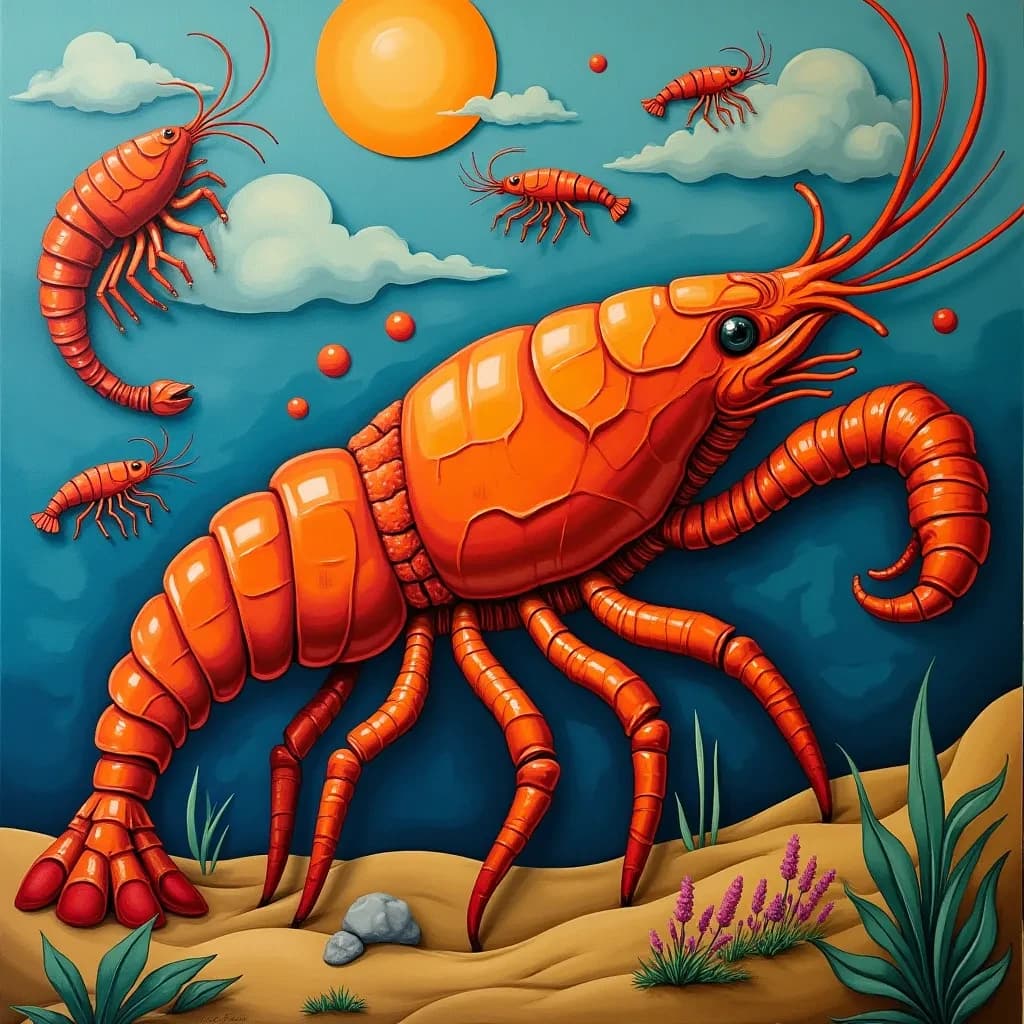 Megathere and Copepod Crustacean in Ouagadougou, Burkina Faso in the style of cubist