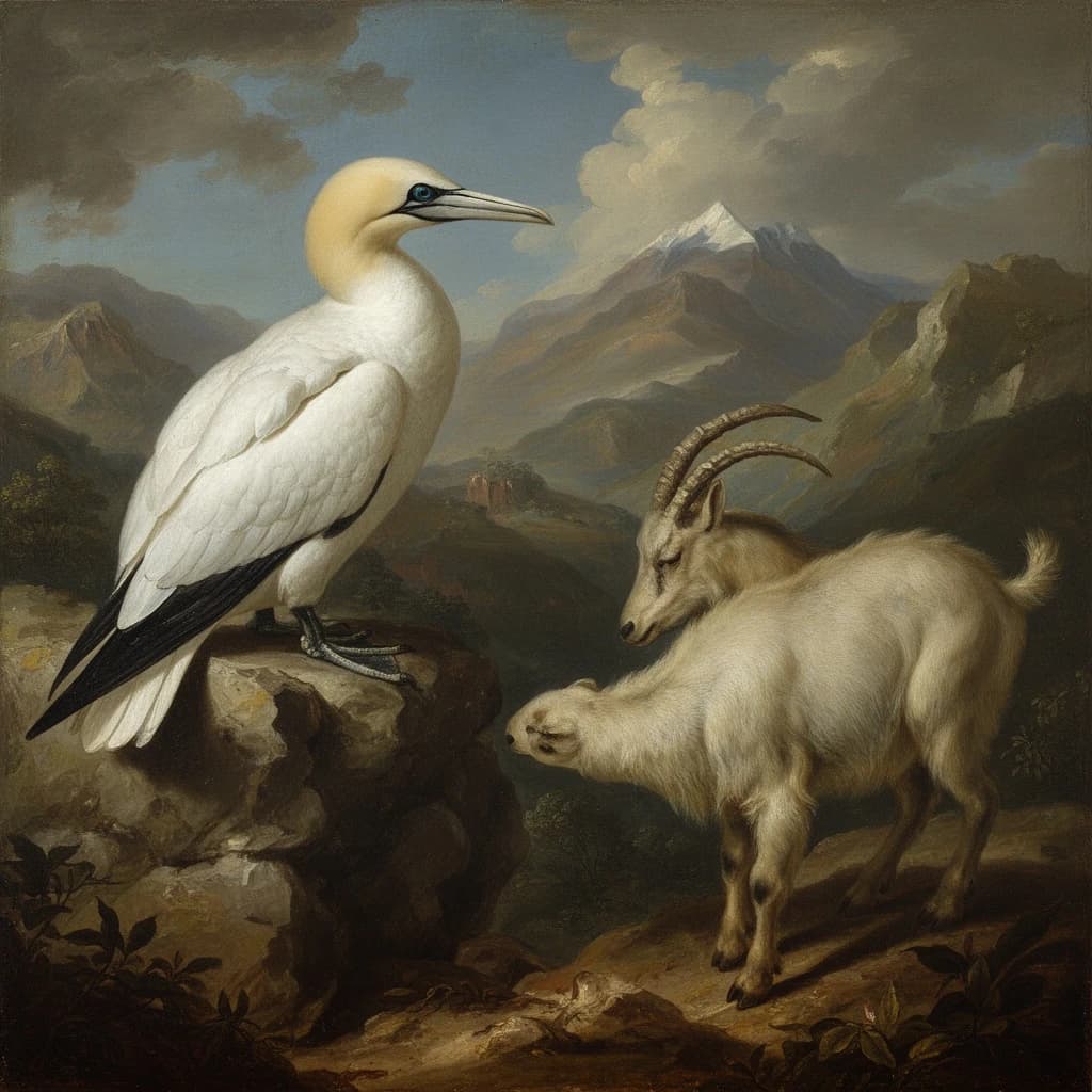 Gannet and Chamois in Bogotá, Colombia in the style of baroque