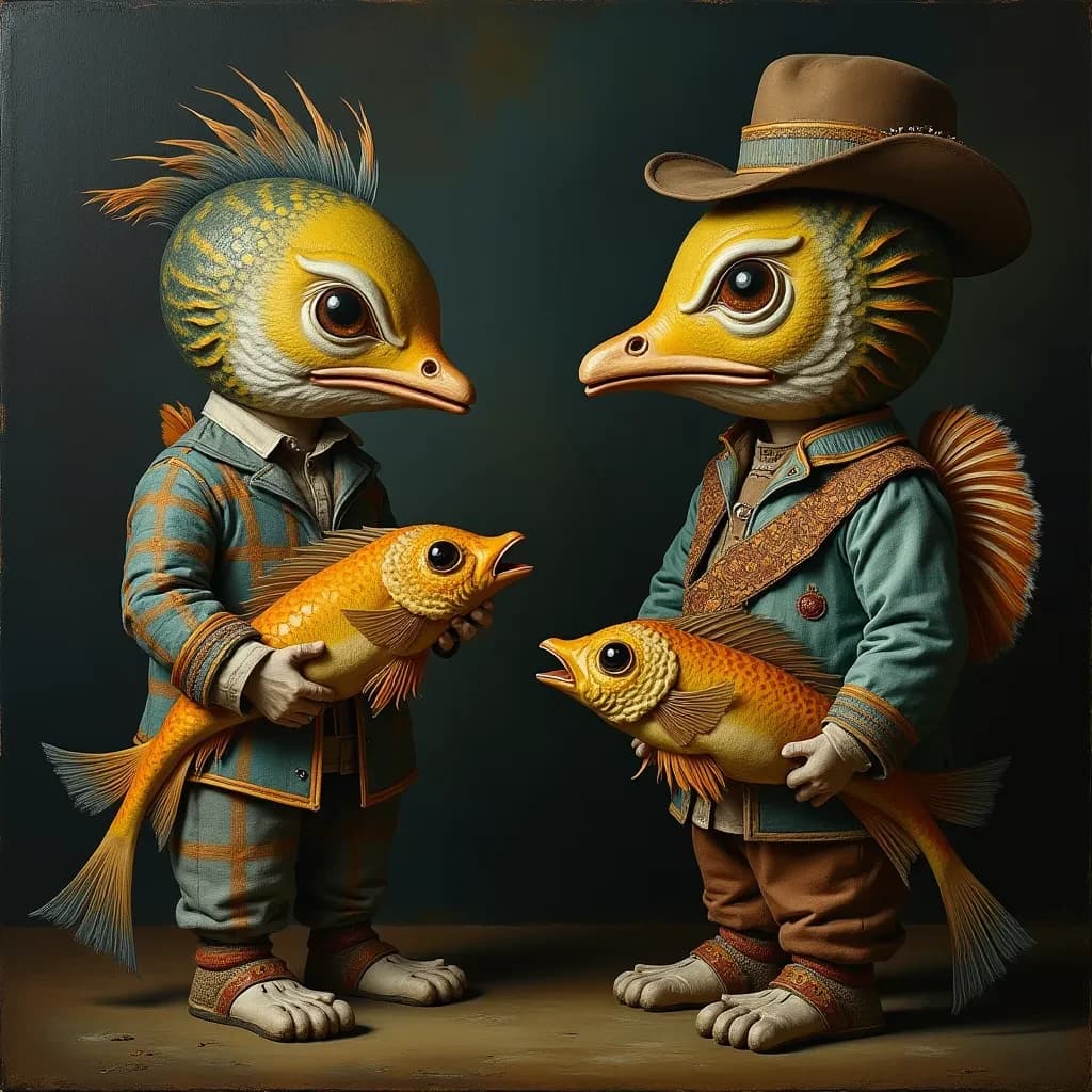 Bonefish and Barbet in Jakarta, Indonesia in the style of baroque