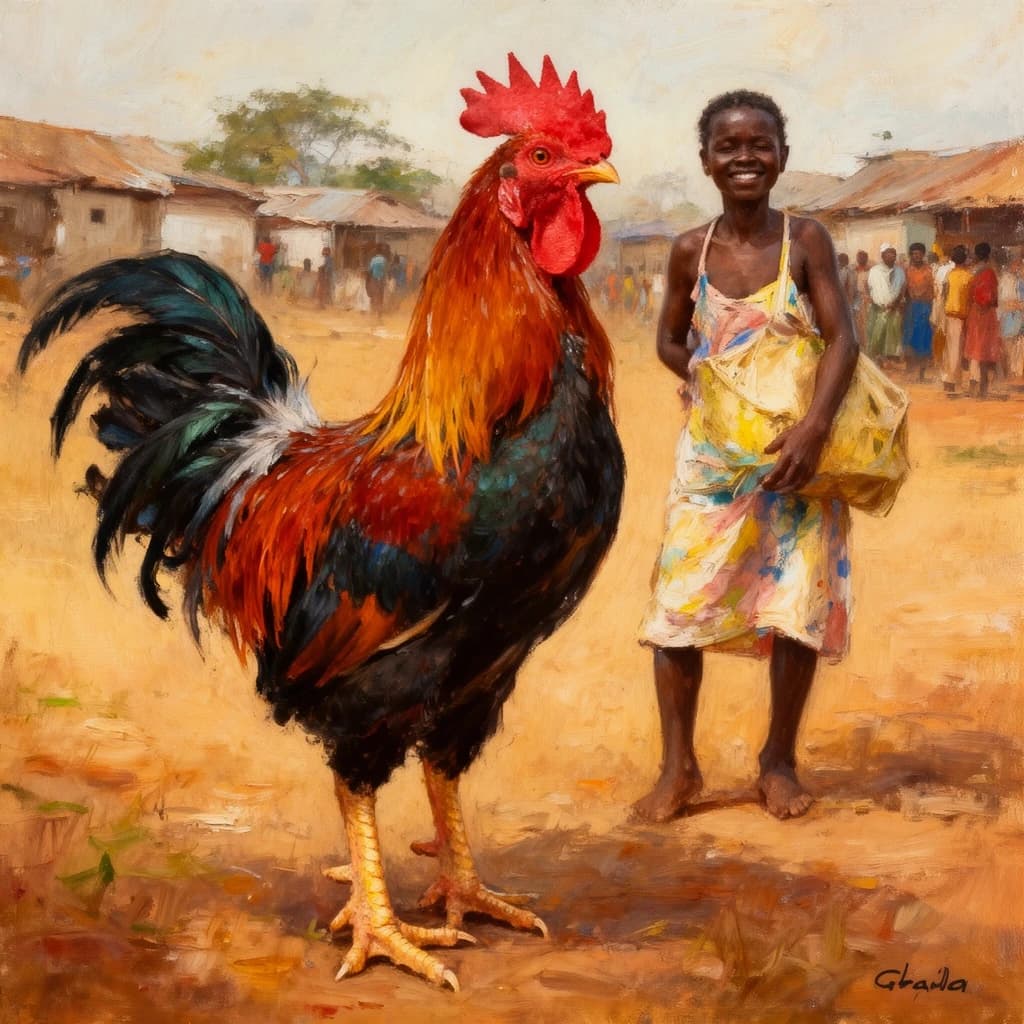 Cock and Wood Pussy in Accra, Ghana in the style of impressionist