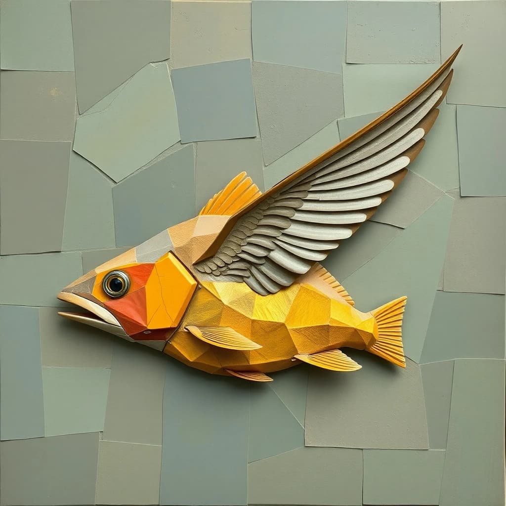 Rock Sunfish and Swift in Kabul, Afghanistan in the style of cubist