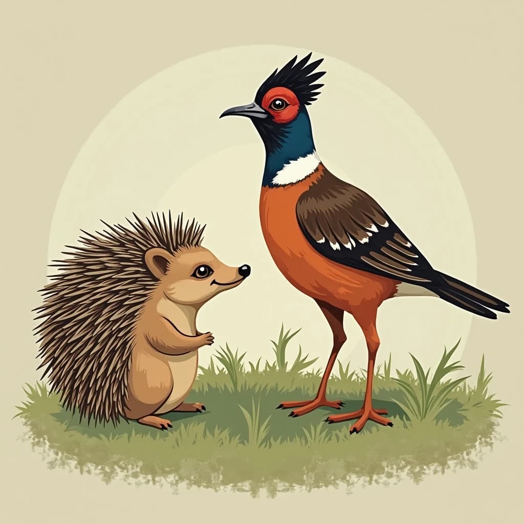Hedgehog and Pheasant Cuckoo in Washington, D.C., United States in the style of modernist