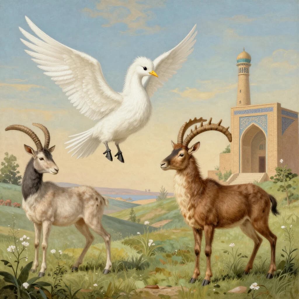 Aerie and Artiodactyl in Baghdad, Iraq in the style of rococo