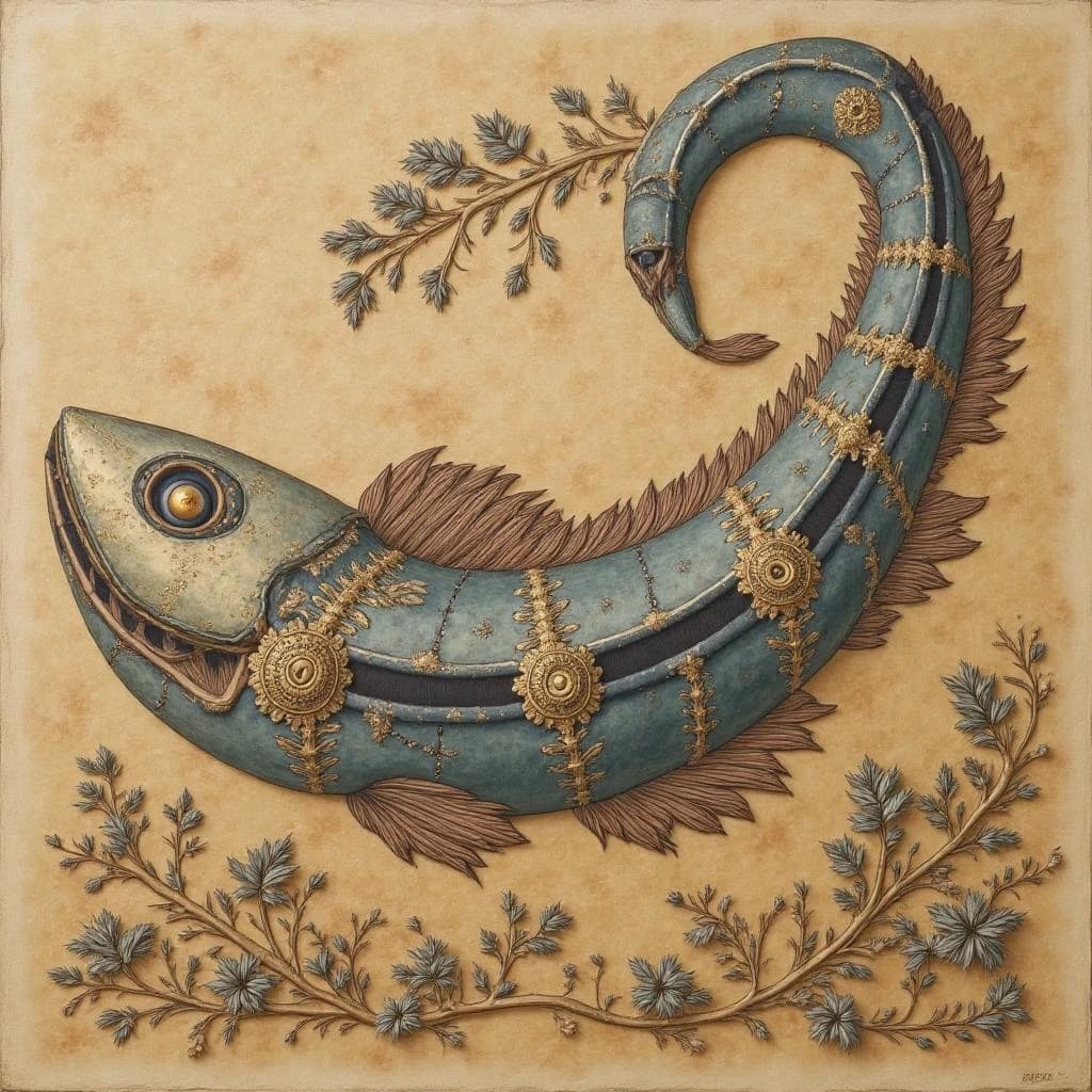 Sandfish and Contour Feather in Nur-Sultan, Kazakhstan in the style of byzantine