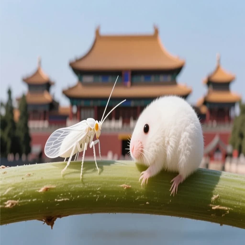 Whitefly and Soft Roe in Beijing, China in the style of minimalist