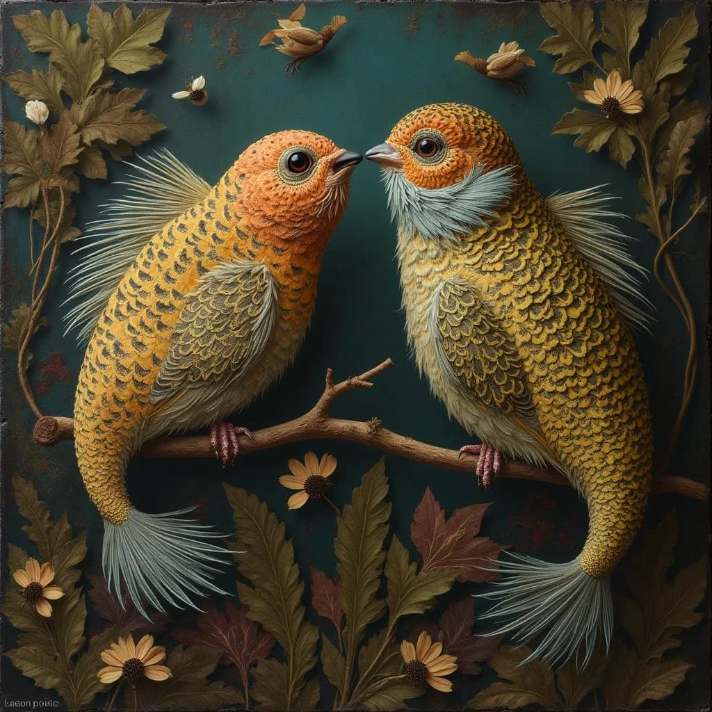 Bonefish and Barbet in Jakarta, Indonesia in the style of baroque