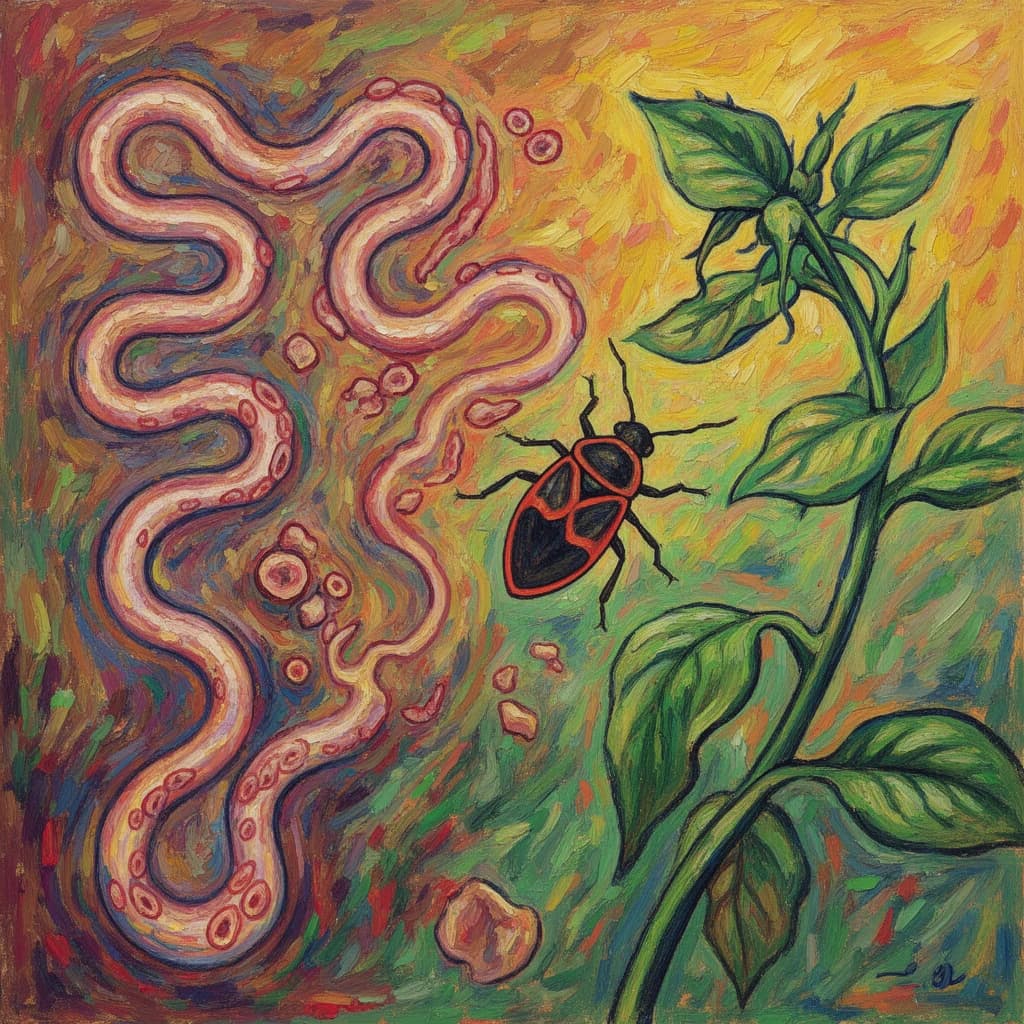 Tapeworm Infection and Plant Bug in Kinshasa, DR Congo in the style of expressionist