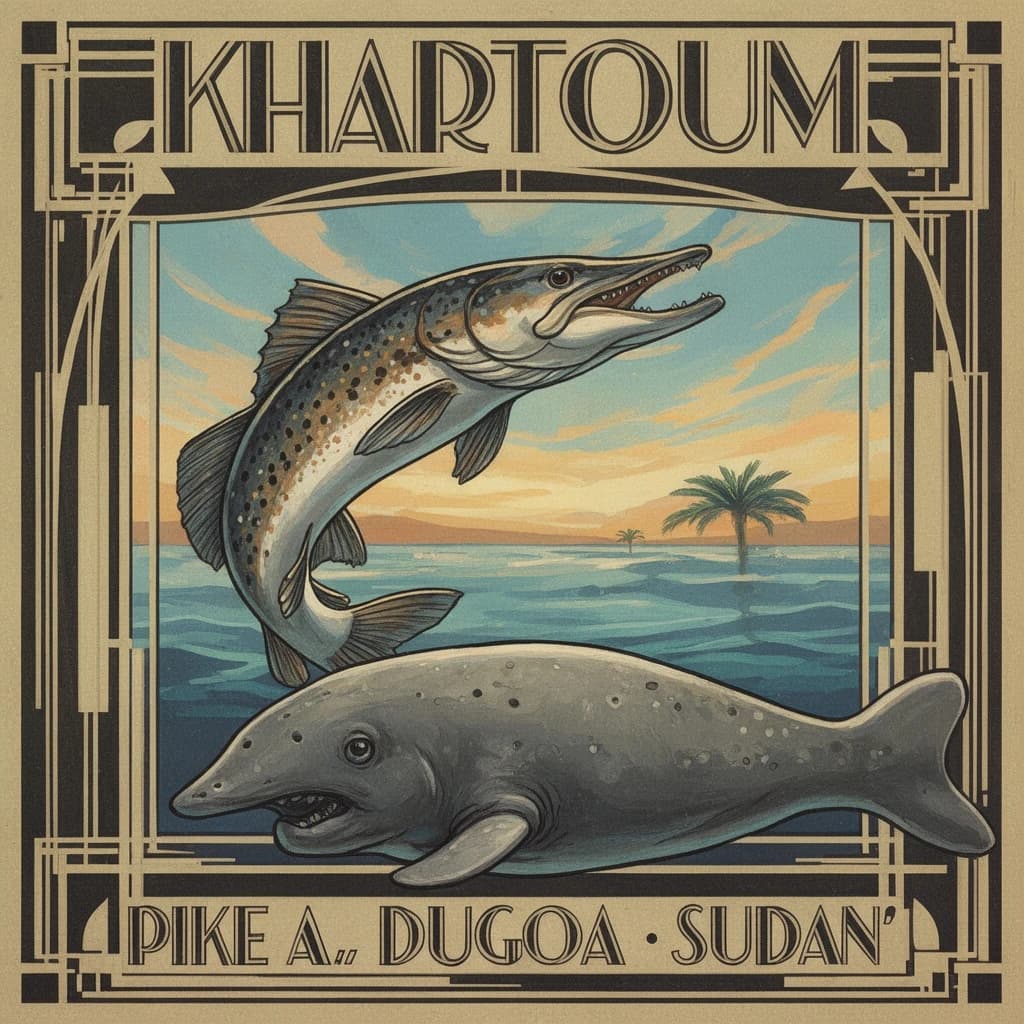 Pike and Dugong in Khartoum, Sudan in the style of art deco
