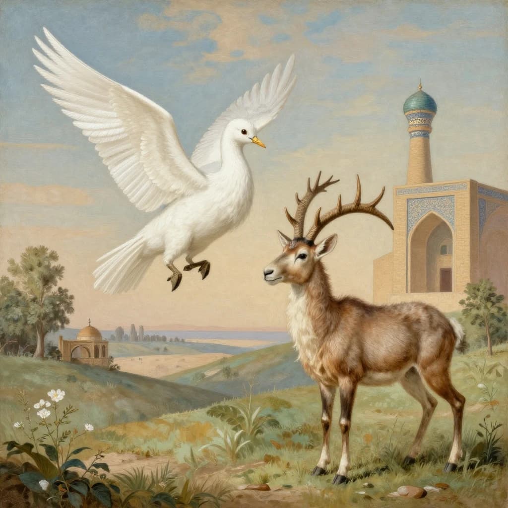Aerie and Artiodactyl in Baghdad, Iraq in the style of rococo