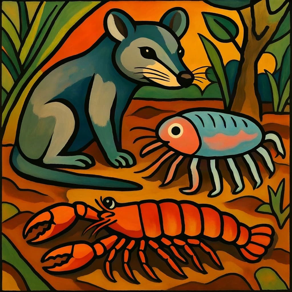 Megathere and Copepod Crustacean in Ouagadougou, Burkina Faso in the style of cubist