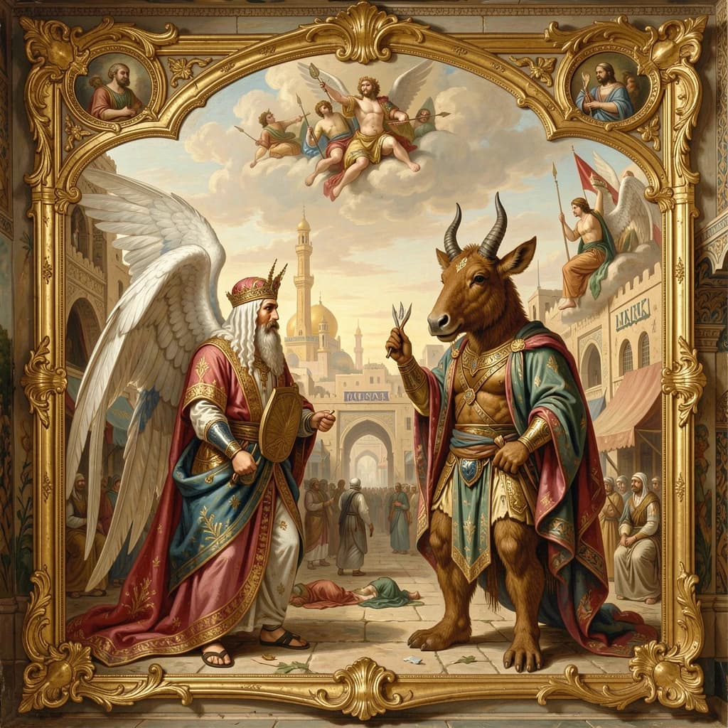 Aerie and Artiodactyl in Baghdad, Iraq in the style of rococo