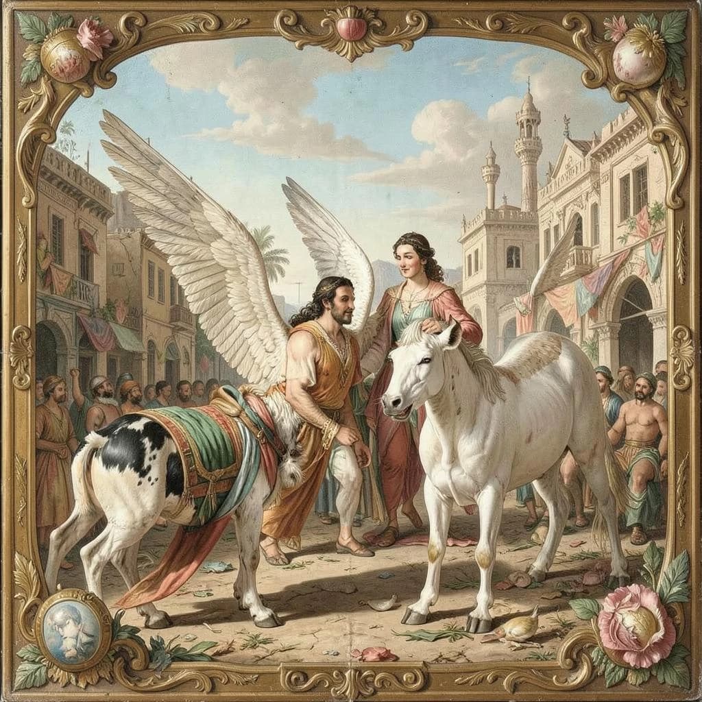 Aerie and Artiodactyl in Baghdad, Iraq in the style of rococo