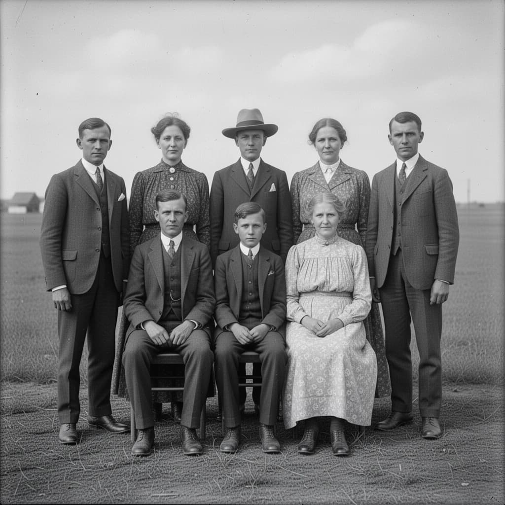 Everybody holds still and nobody smiles for the family portrait. It's 1928 in Kansas