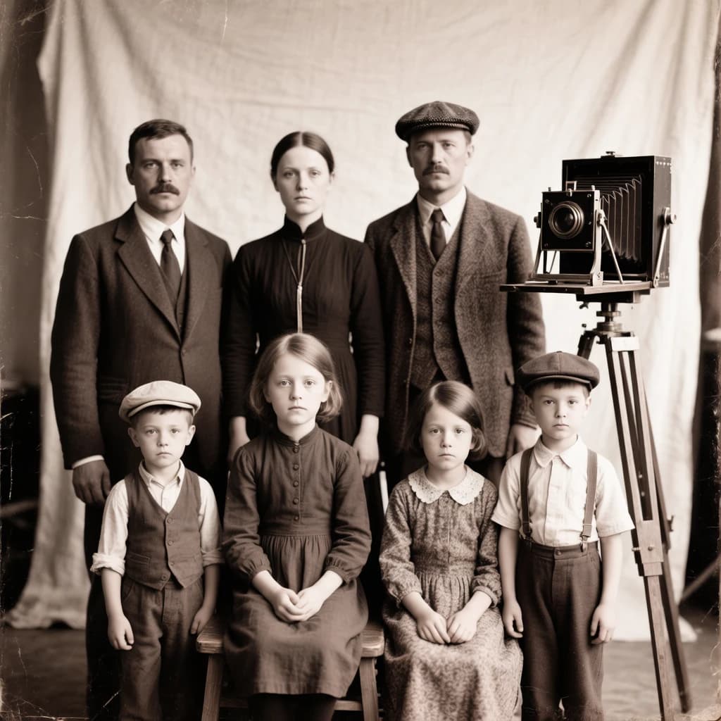 Everybody holds still and nobody smiles for the family portrait. It's 1928 in Kansas