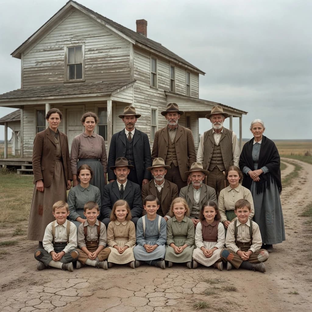 Everybody holds still and nobody smiles for the family portrait. It's 1928 in Kansas
