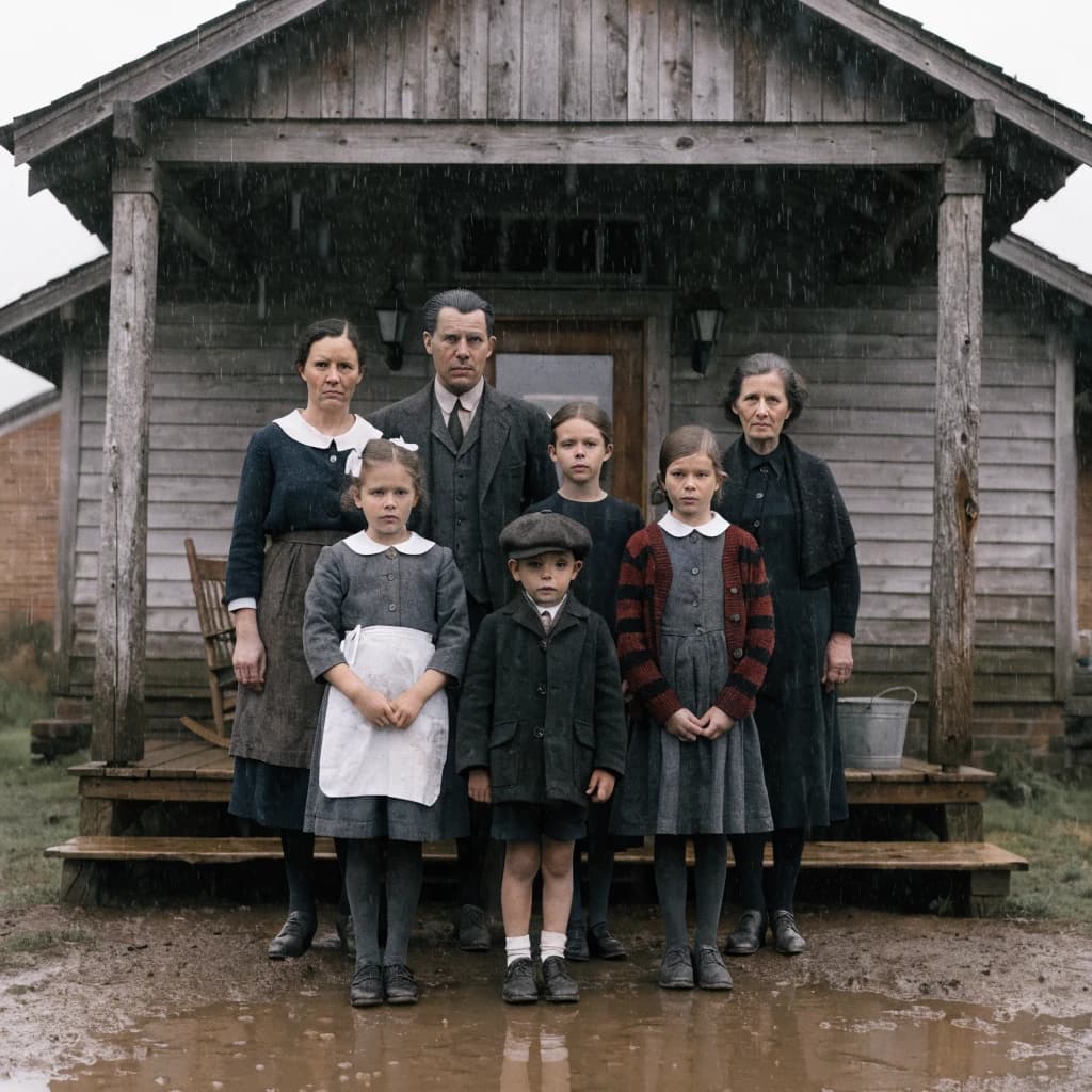 Everybody holds still and nobody smiles for the family portrait. It's 1928 in Kansas